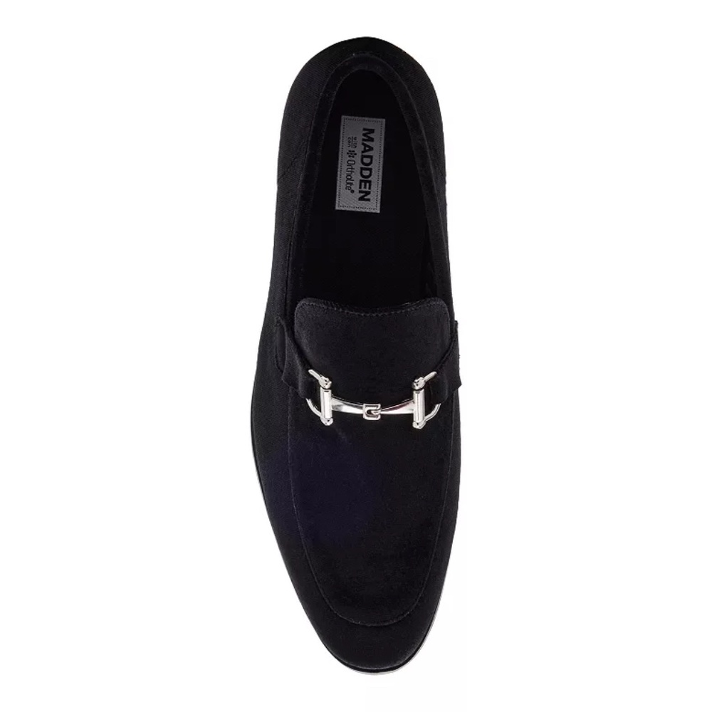 Steve Madden Delrayy Black Loafer Velvet Slip On Antique Gold Hardware  NWT